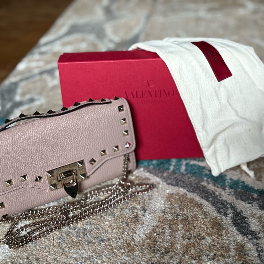 Valentino Rockstud Calfskin Wallet on a Chain